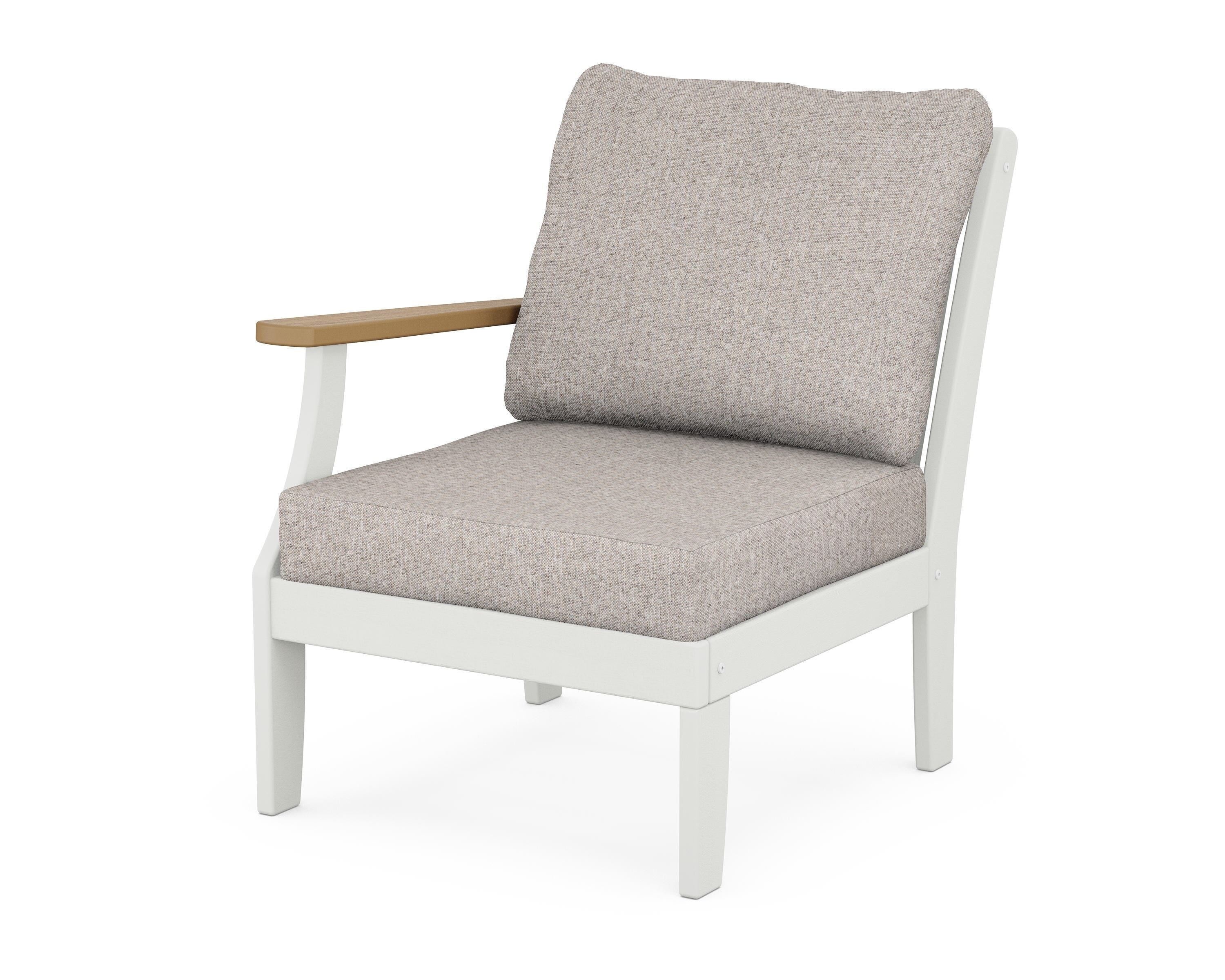POLYWOOD® Braxton Modular Left Arm Chair in White / Natural / Weathered Tweed