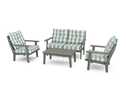 POLYWOOD® Lakeside 4-Piece Deep Seating Set in Slate Grey / Buffalo Plaid Glacier Spa