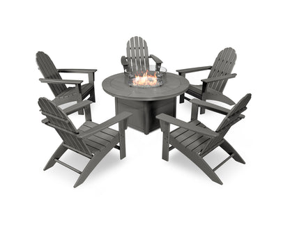 POLYWOOD® Vineyard Adirondack 6-Piece Chat Set with Fire Pit Table in Slate Grey