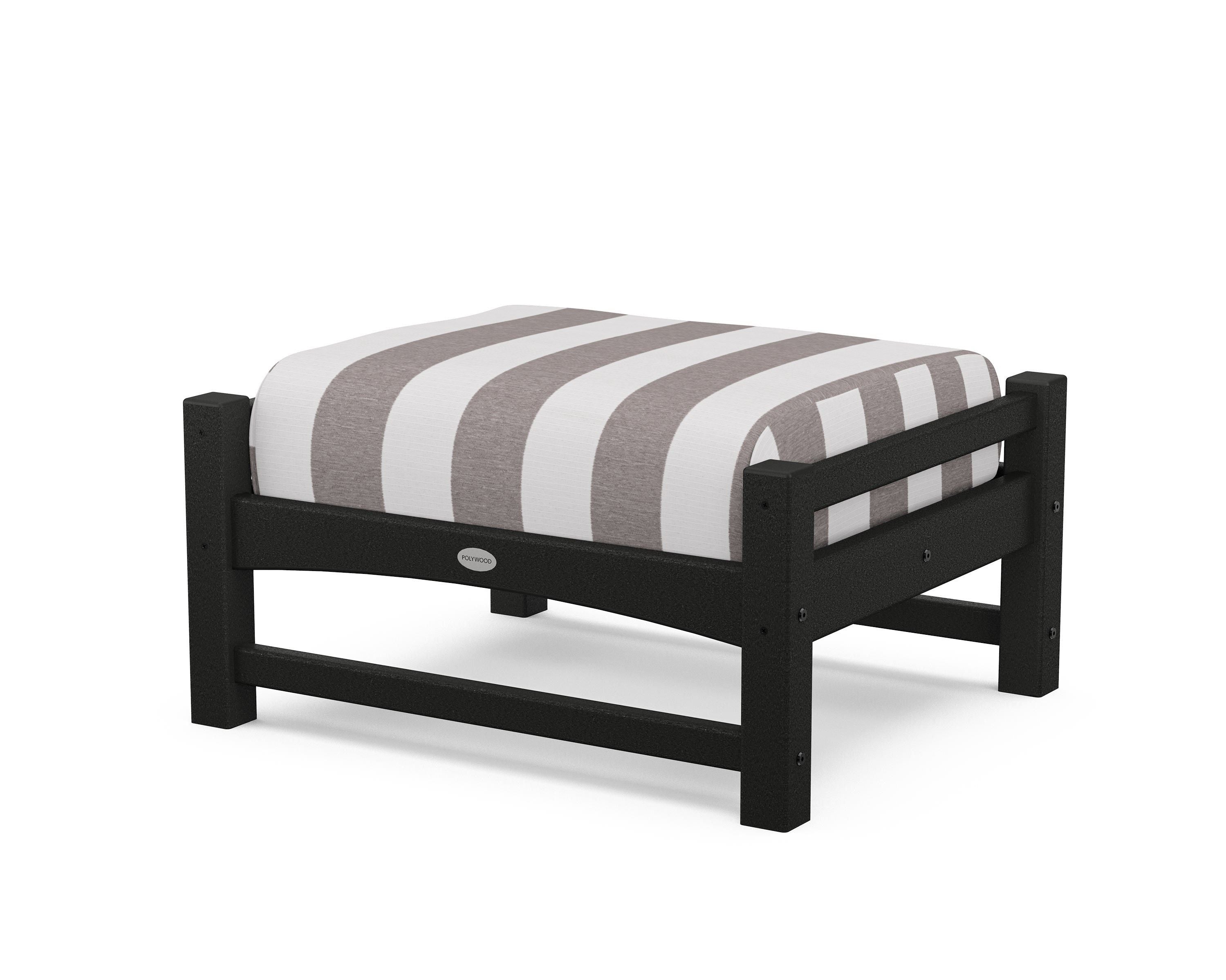 POLYWOOD® Club Ottoman in Black / Cabana Stripe Grey Mist