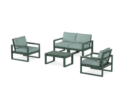 POLYWOOD® EDGE Sectional 4-Piece Deep Seating Set with Loveseat in Green / Glacier Spa