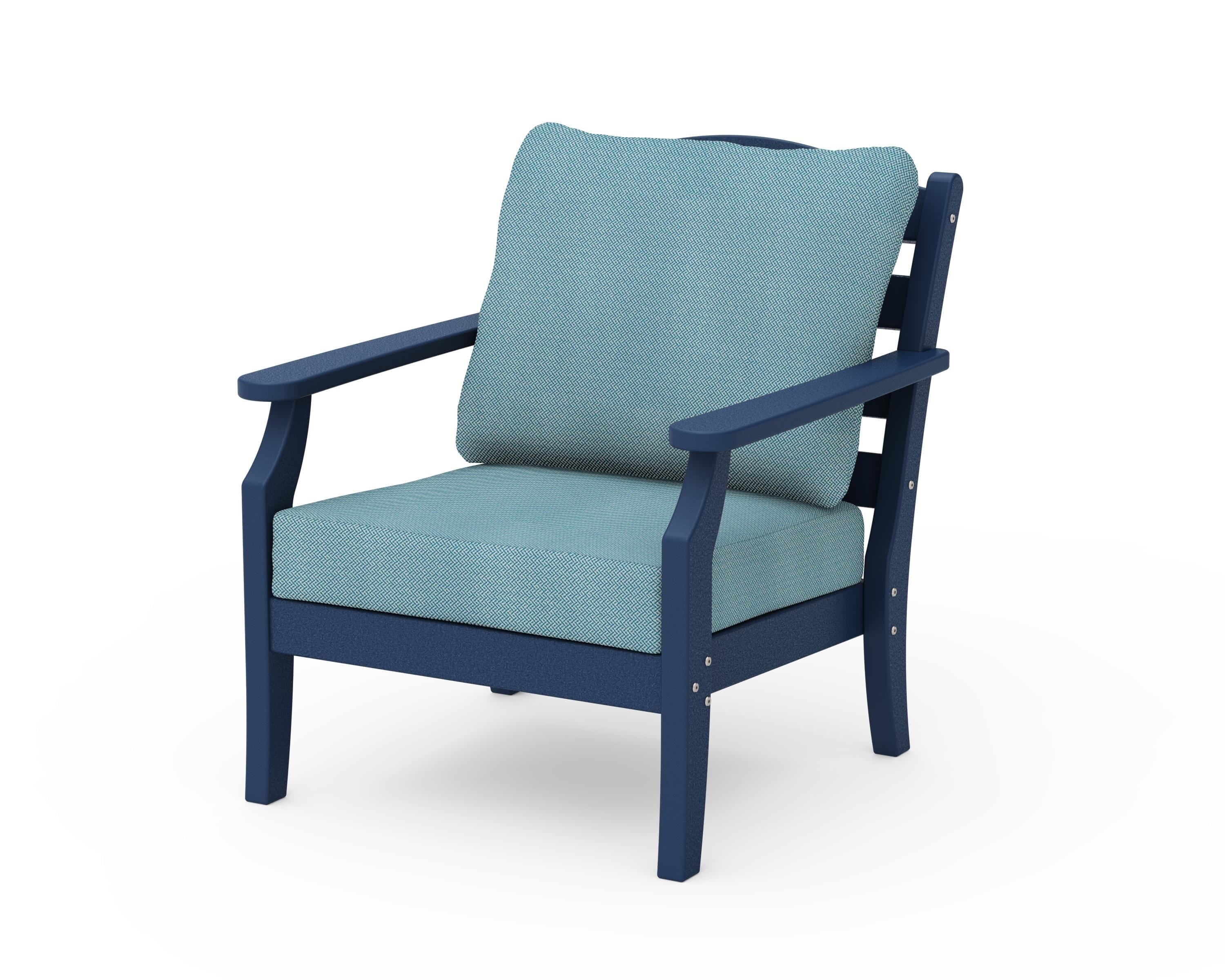 Draper James™ by  POLYWOOD® Savannah Deep Seating Chair in Navy / Lattice Sky Blue