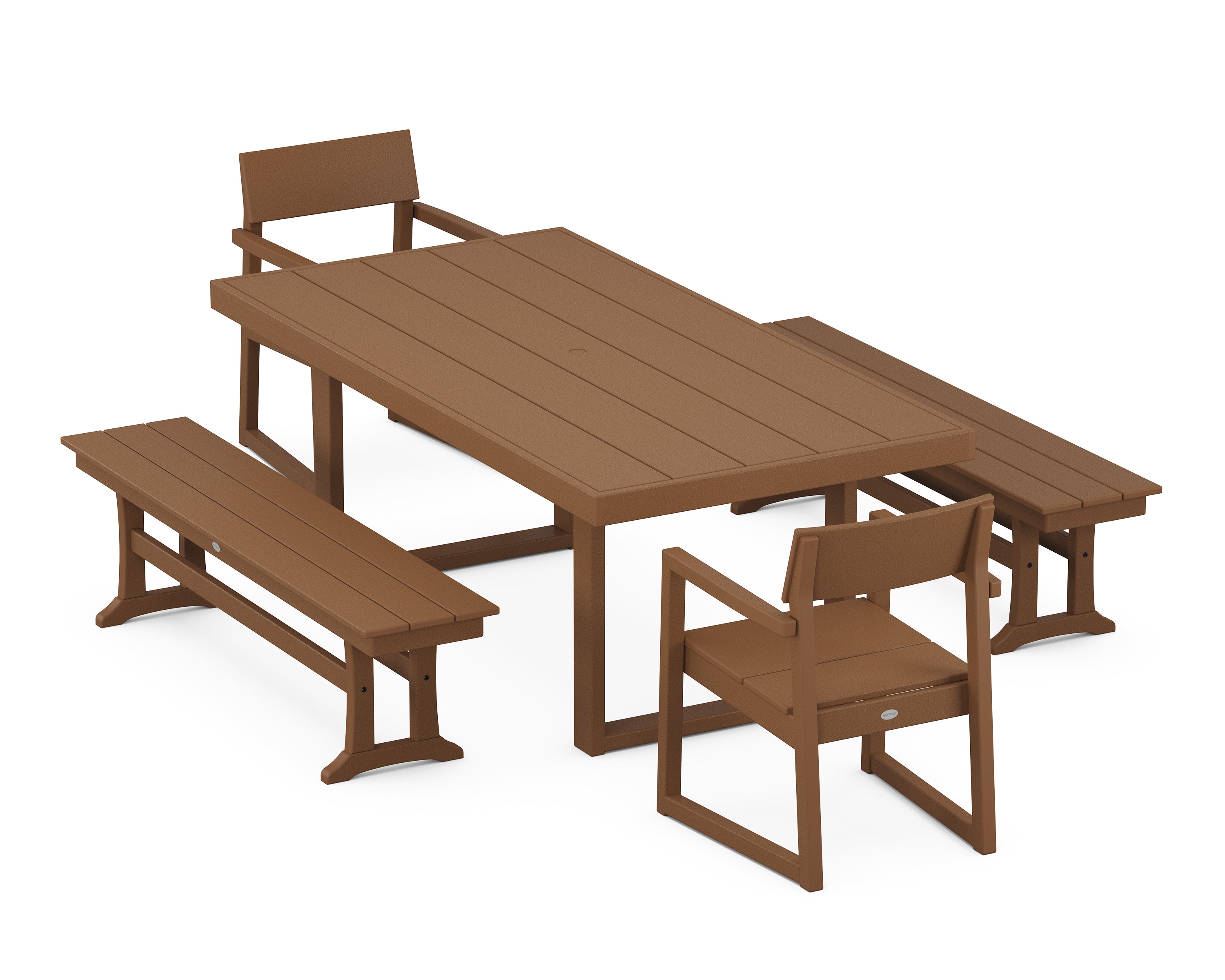 POLYWOOD® EDGE 5-Piece Dining Set with Benches in Teak