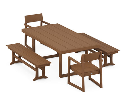 POLYWOOD® EDGE 5-Piece Dining Set with Benches in Teak