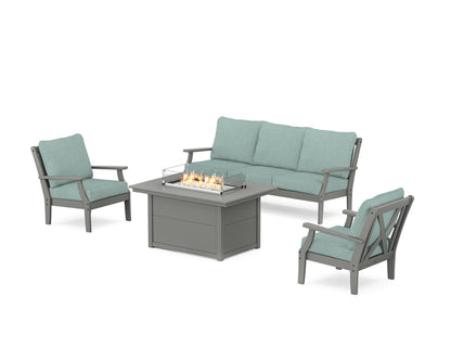 POLYWOOD® Braxton Deep Seating Fire Pit Table Set in Slate Grey / Glacier Spa