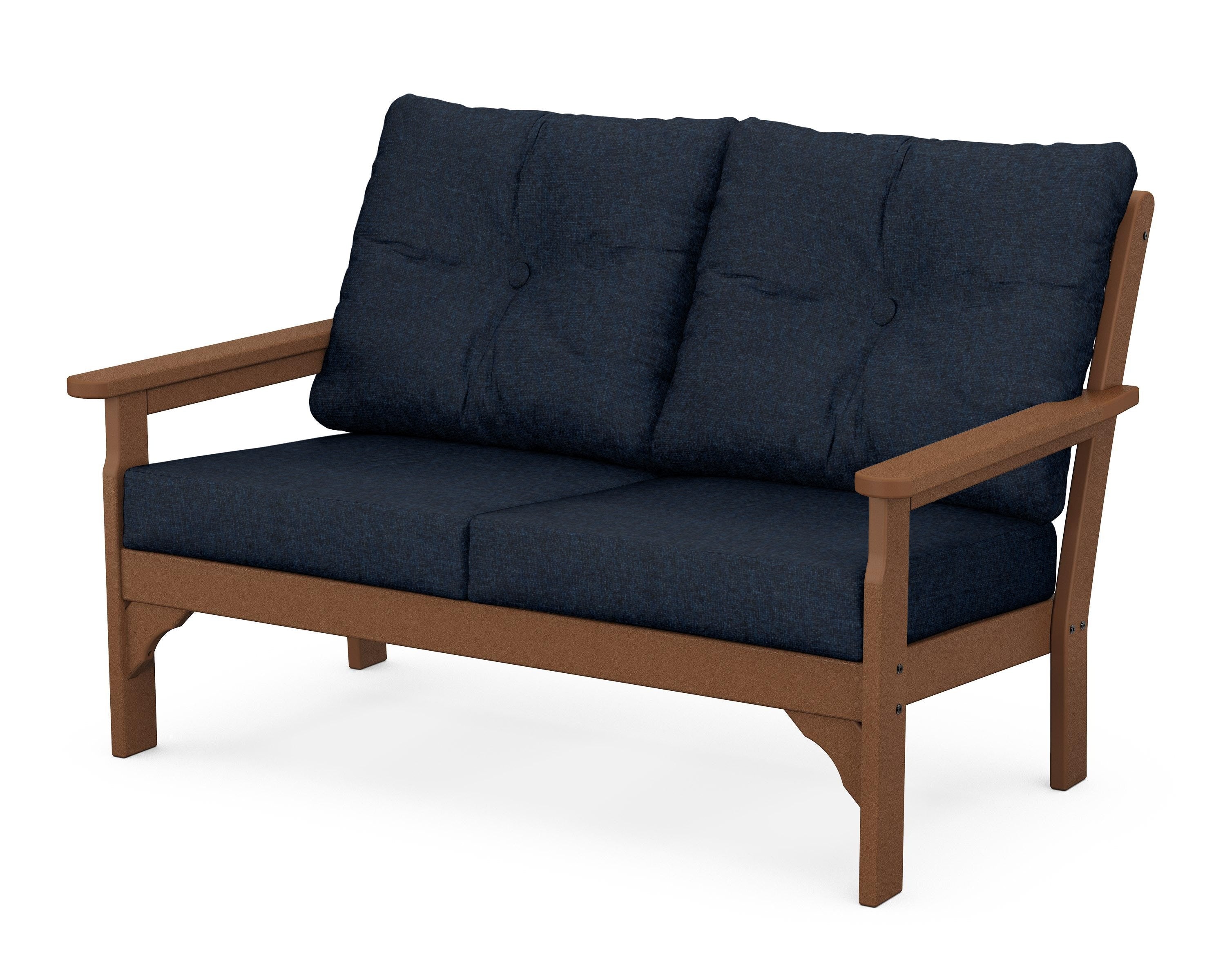 POLYWOOD® Vineyard Deep Seating Loveseat in Teak / Marine Indigo