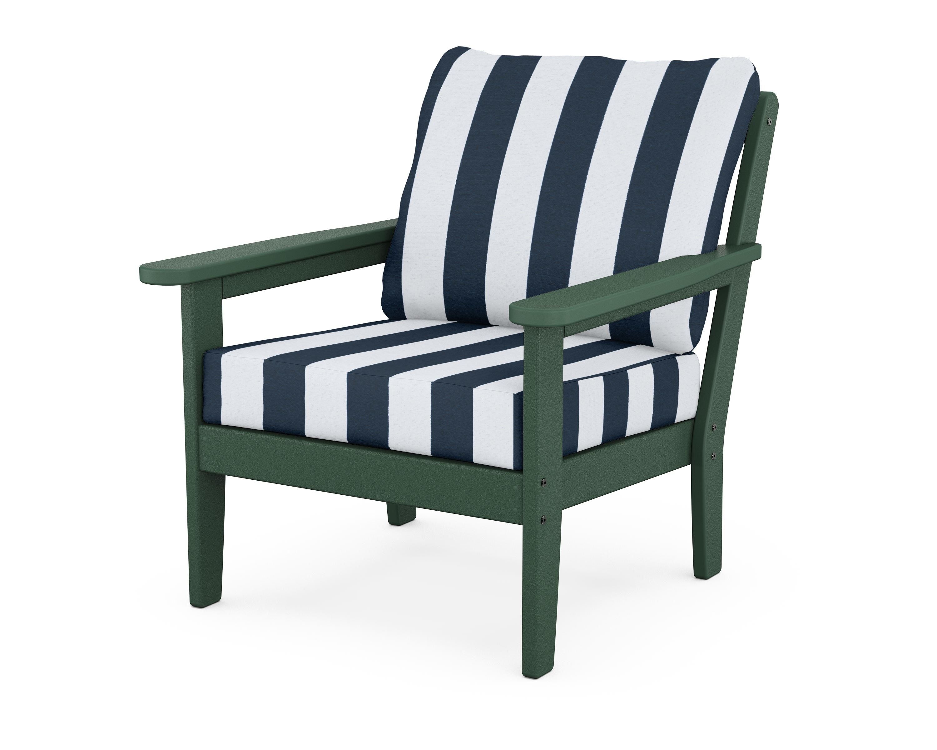 Country Living Cottage Deep Seating Chair in Green / Cabana Stripe Marine Indigo