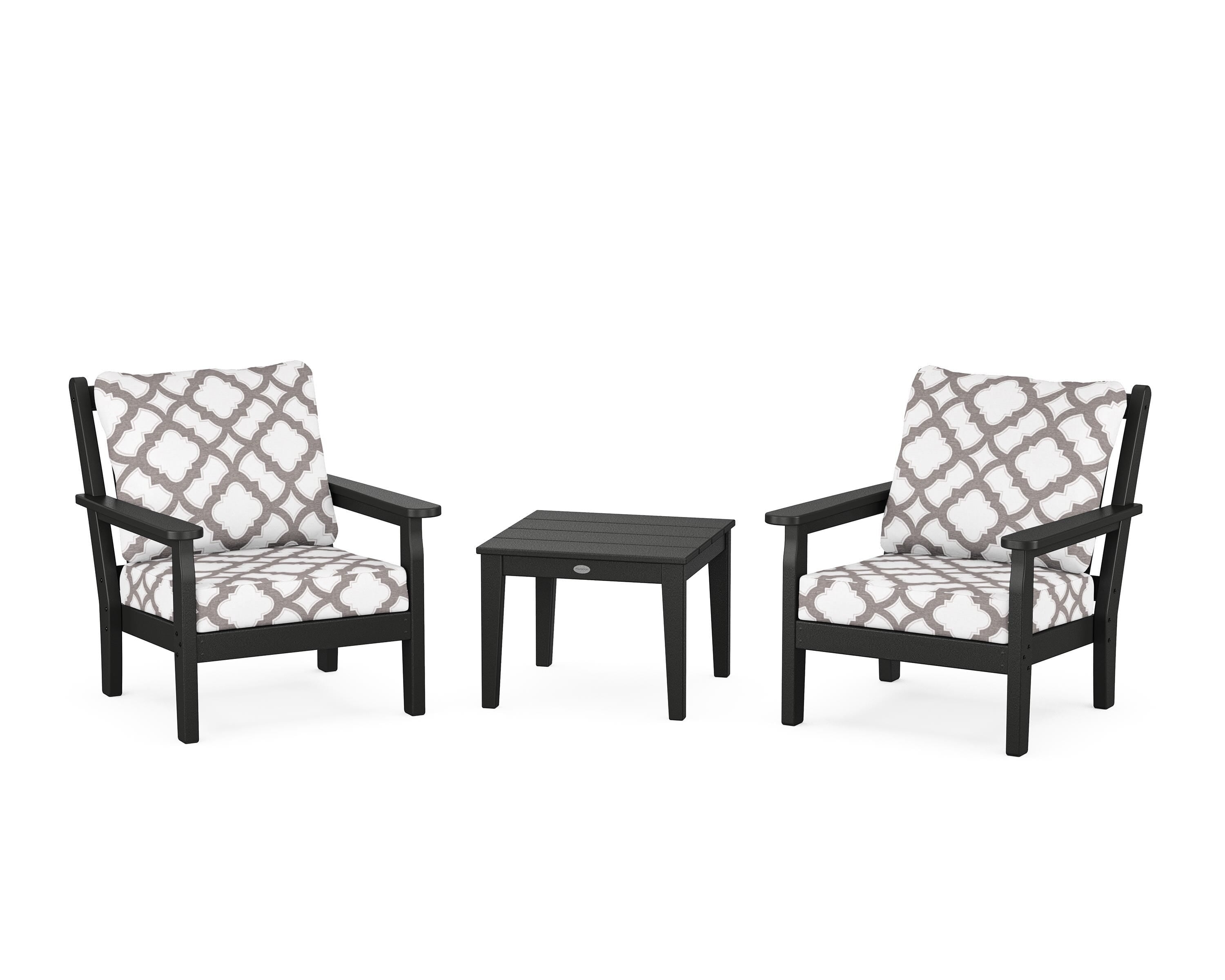 POLYWOOD® Chippendale 3-Piece Deep Seating Set in Black / Trellis Grey Mist