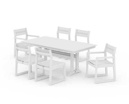 POLYWOOD® EDGE Sling 7-Piece Farmhouse Trestle Dining Set in White / White Sling