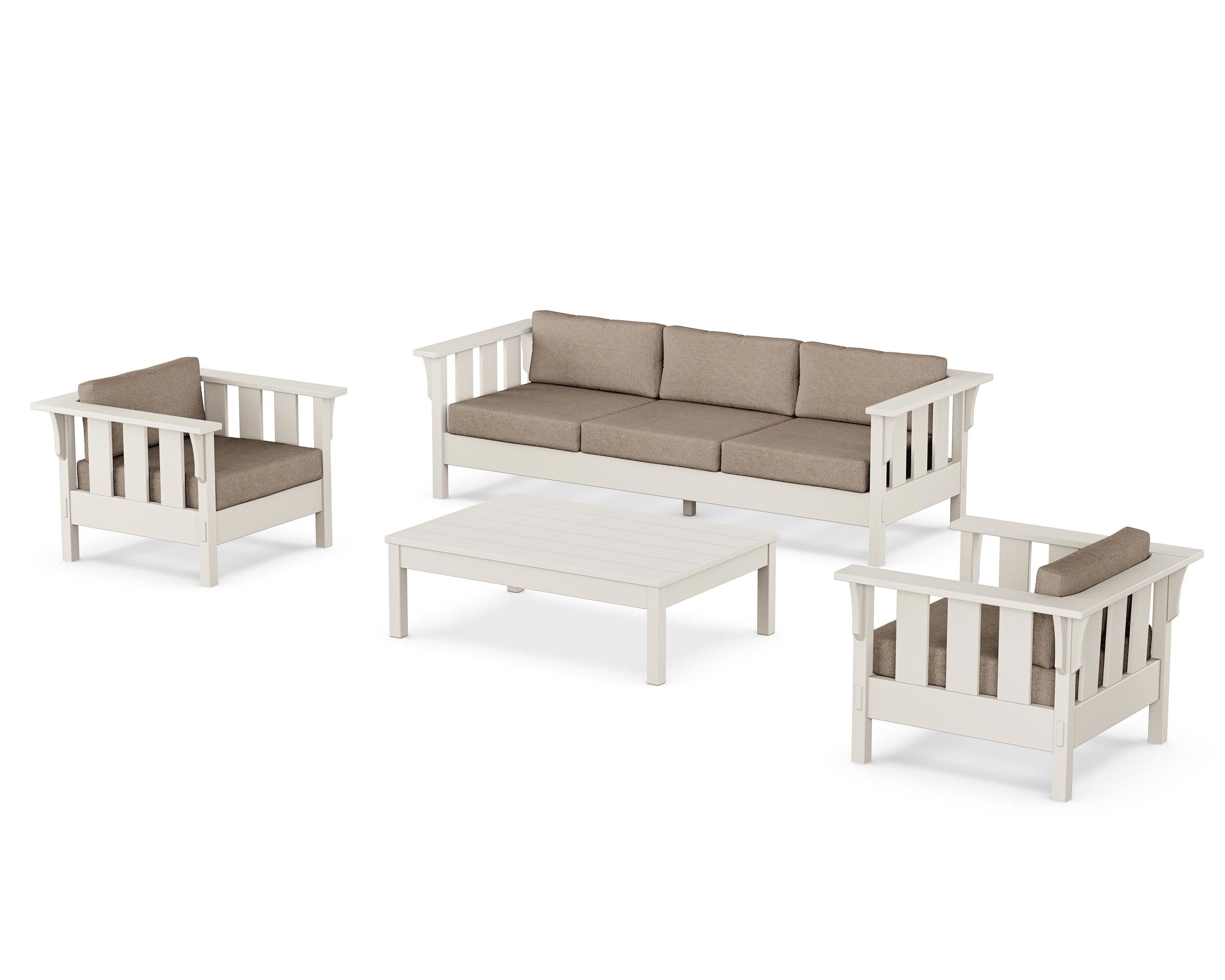 Martha Stewart by POLYWOOD® Acadia 4-Piece Deep Seating Set with Sofa in Sand / Spiced Burlap