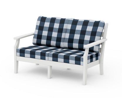 Draper James™ by  POLYWOOD® Savannah Deep Seating Loveseat in White / Buffalo Plaid Marine Indigo