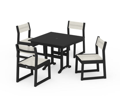 POLYWOOD® EDGE Sling Side Chair 5-Piece Farmhouse Dining Set in Black / Parchment Sling