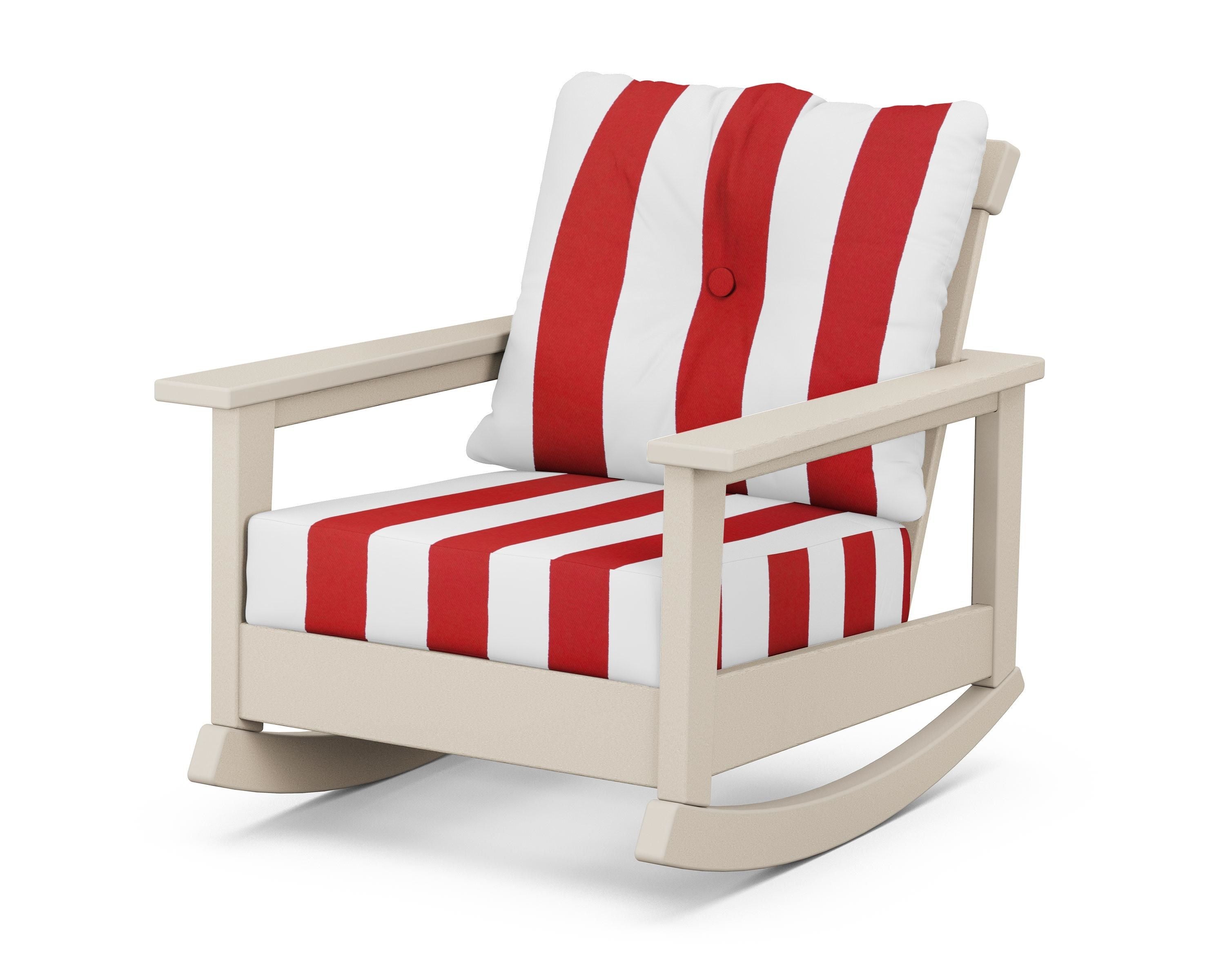 POLYWOOD® Prescott Deep Seating Rocking Chair in Sand / Cabana Stripe Crimson