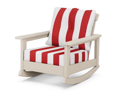 POLYWOOD® Prescott Deep Seating Rocking Chair in Sand / Cabana Stripe Crimson