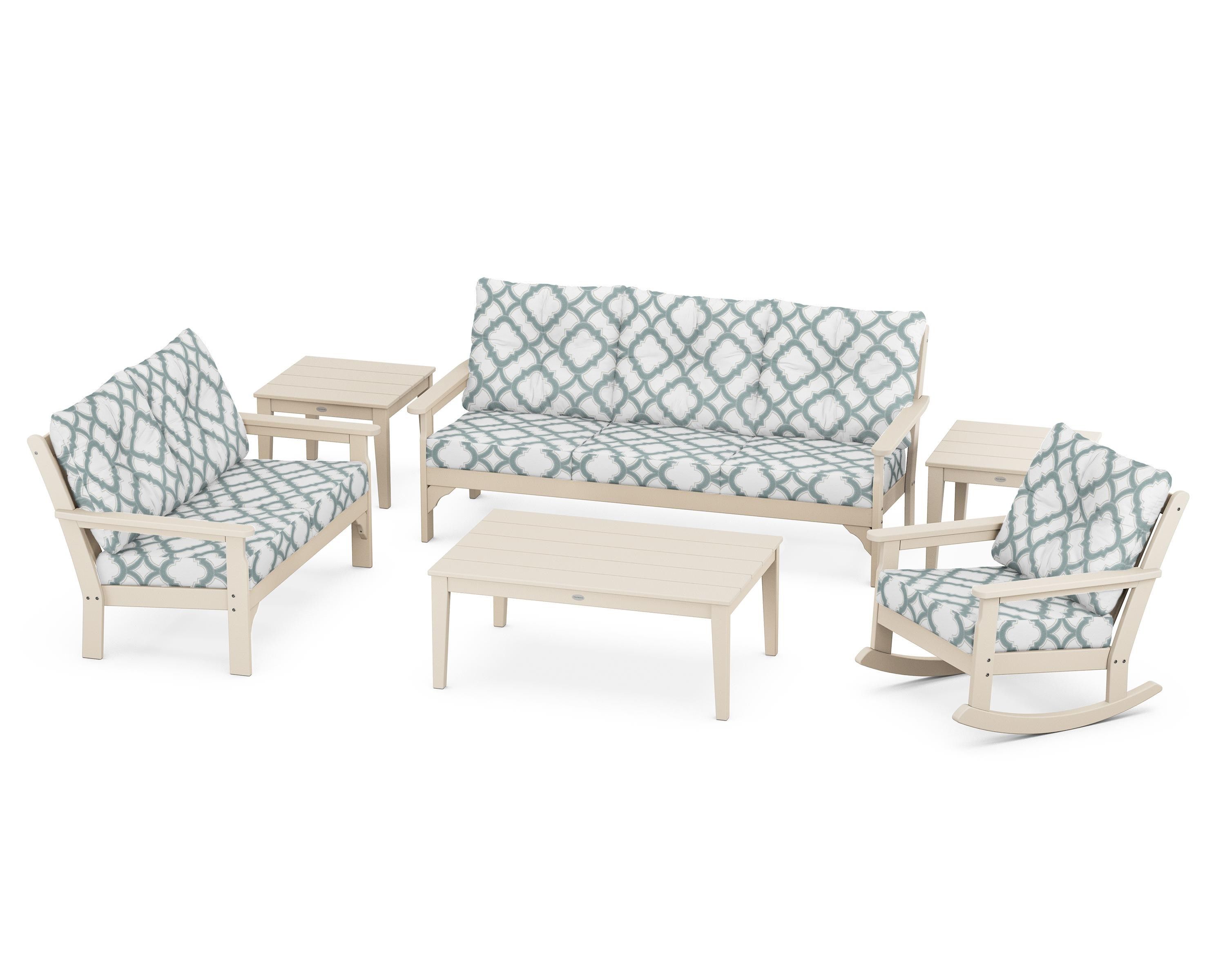POLYWOOD® Vineyard 6-Piece Deep Seating Set in Sand / Trellis Glacier Spa