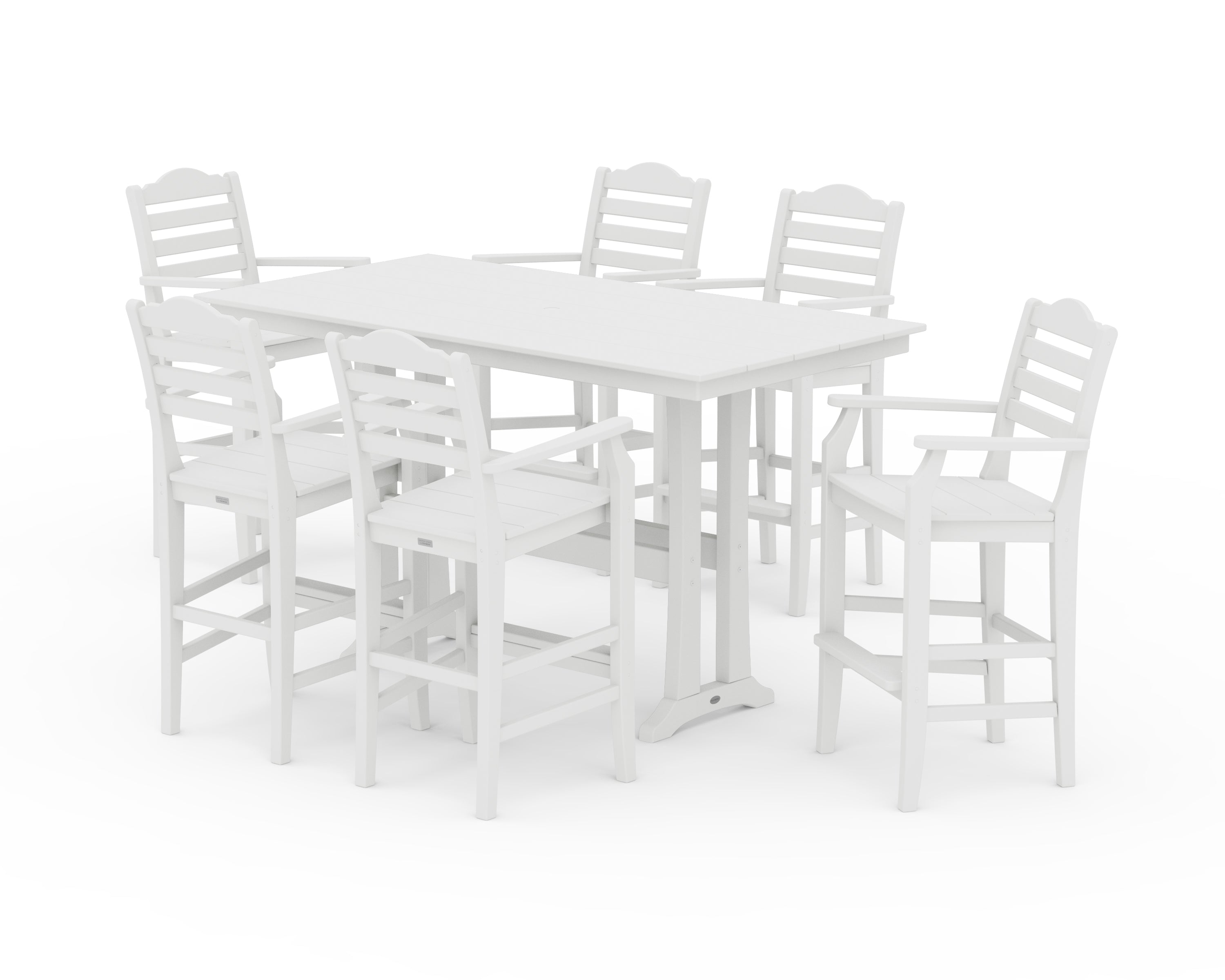 Draper James™ by  POLYWOOD® Savannah Arm Chair 7-Piece Farmhouse Bar Set with Trestle Legs in White