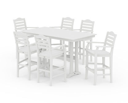 Draper James™ by  POLYWOOD® Savannah Arm Chair 7-Piece Farmhouse Bar Set with Trestle Legs in White