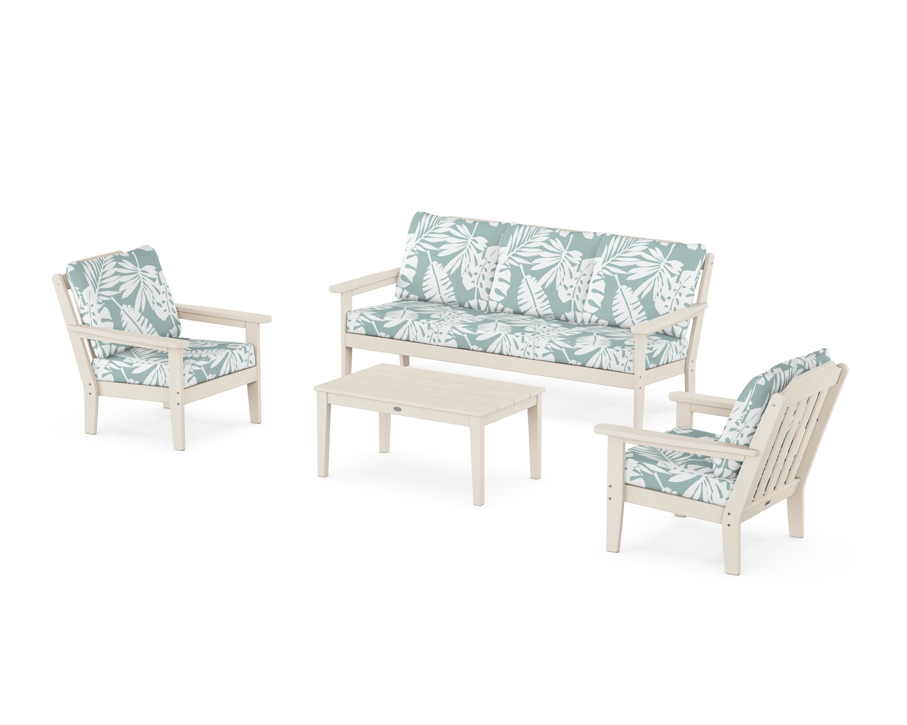 Country Living Cottage 4-Piece Deep Seating Set with Sofa in Sand / Leaf Glacier Spa