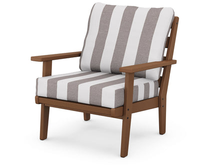 POLYWOOD® Grant Park Deep Seating Chair in Teak / Cabana Stripe Grey Mist