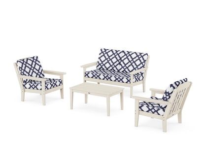 Country Living Cottage 4-Piece Deep Seating Set with Loveseat in Sand / Trellis Navy