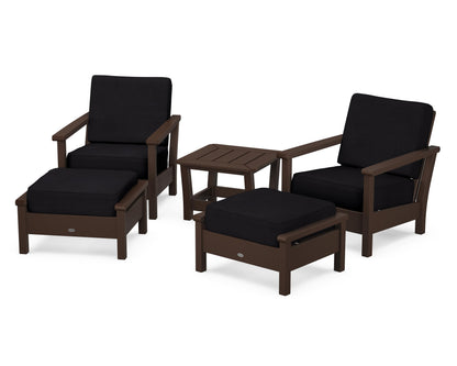 POLYWOOD® Harbour 5-Piece Deep Seating Chair Set in Mahogany / Midnight Linen