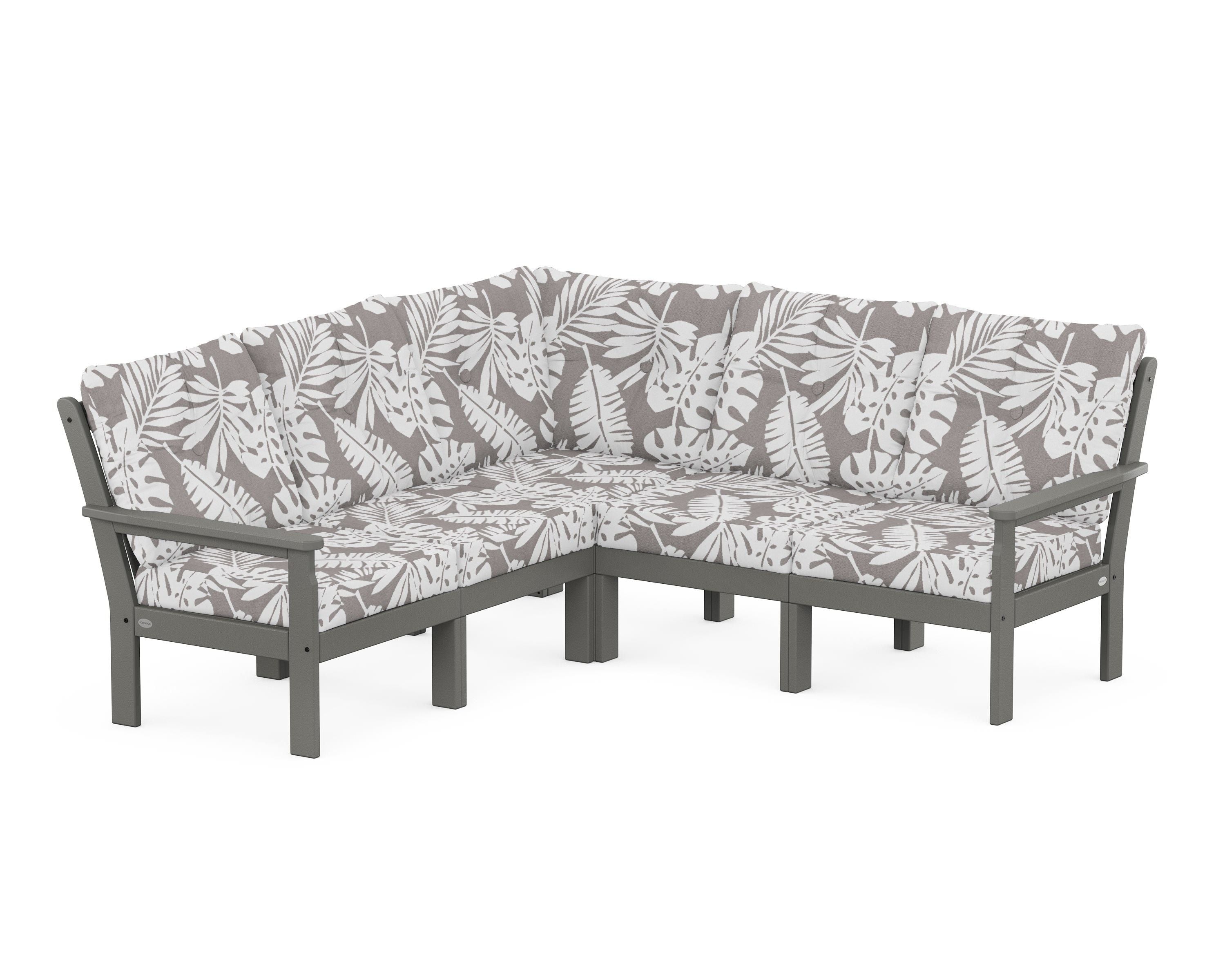POLYWOOD® Vineyard 5-Piece Sectional in Slate Grey / Leaf Grey Mist