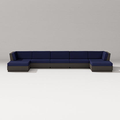 PW Designer Series Elevate 7-Piece Double Chaise Sectional in Vintage Coffee / Navy