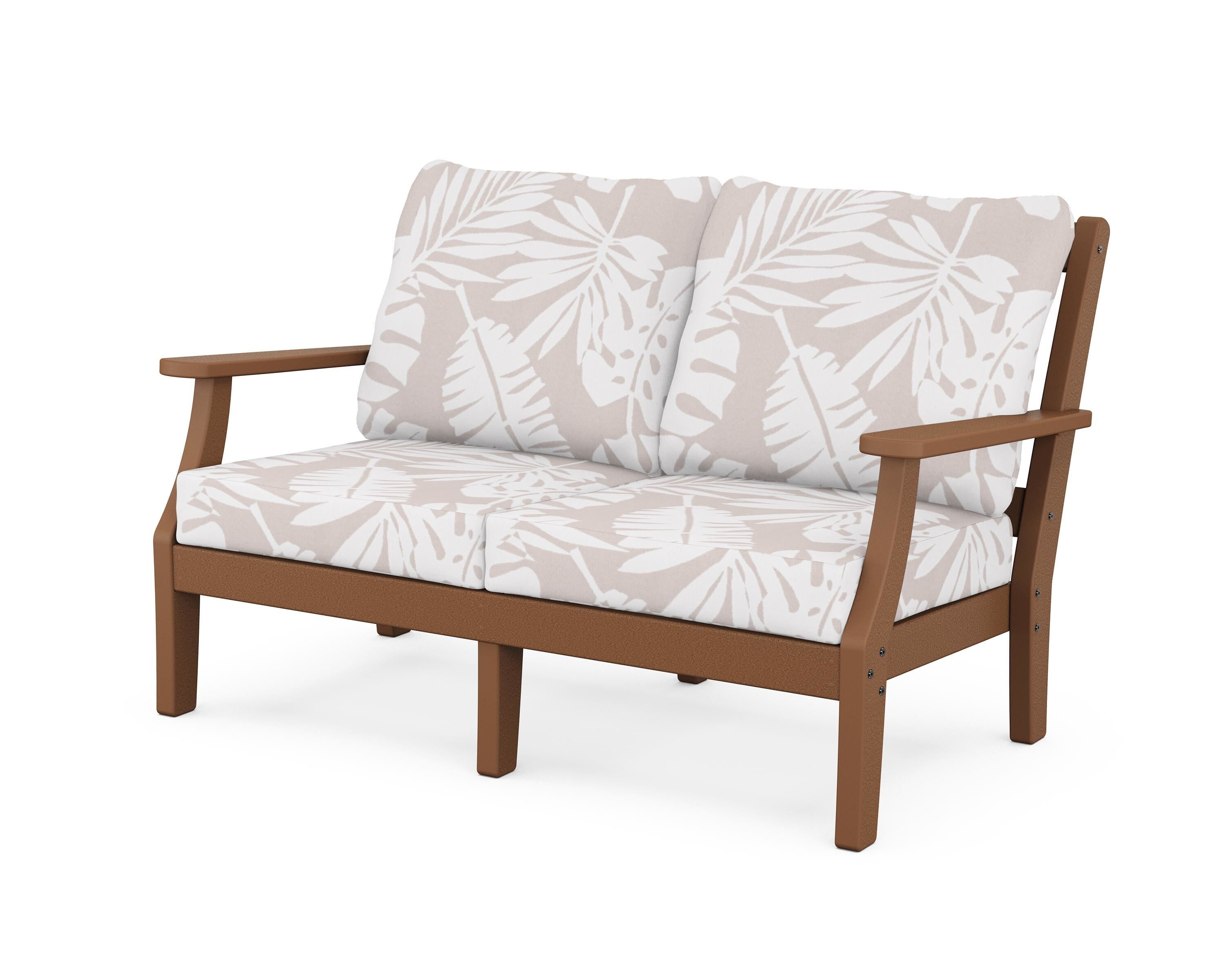 Martha Stewart by POLYWOOD® Chinoiserie Deep Seating Loveseat in Teak / Leaf Dune Burlap