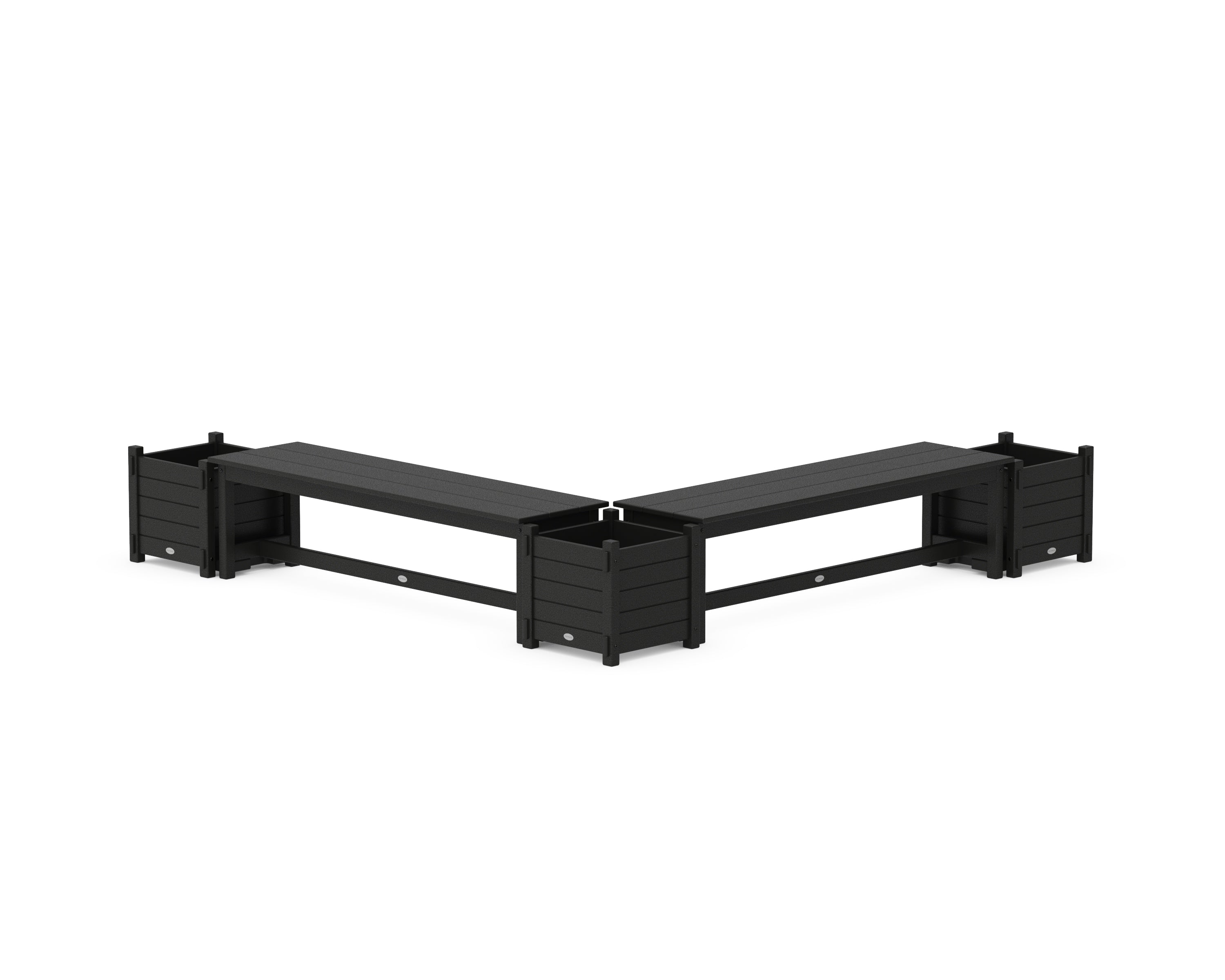 POLYWOOD® 60" Nautical L- Shaped Planter Bench Corner Set in Black