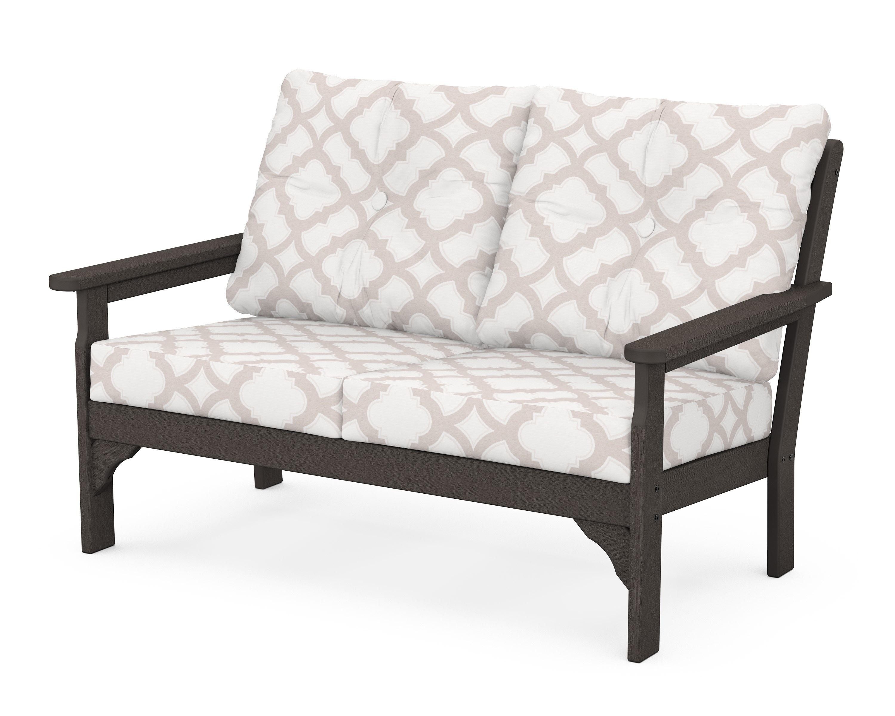 POLYWOOD® Vineyard Deep Seating Loveseat in Vintage Coffee / Trellis Dune Burlap