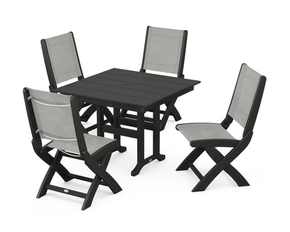 POLYWOOD® Coastal Folding Side Chair 5-Piece Farmhouse Dining Set in Black / Metallic Sling