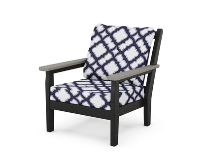 POLYWOOD® Chippendale Deep Seating Chair in Black / Driftwood / Trellis Navy