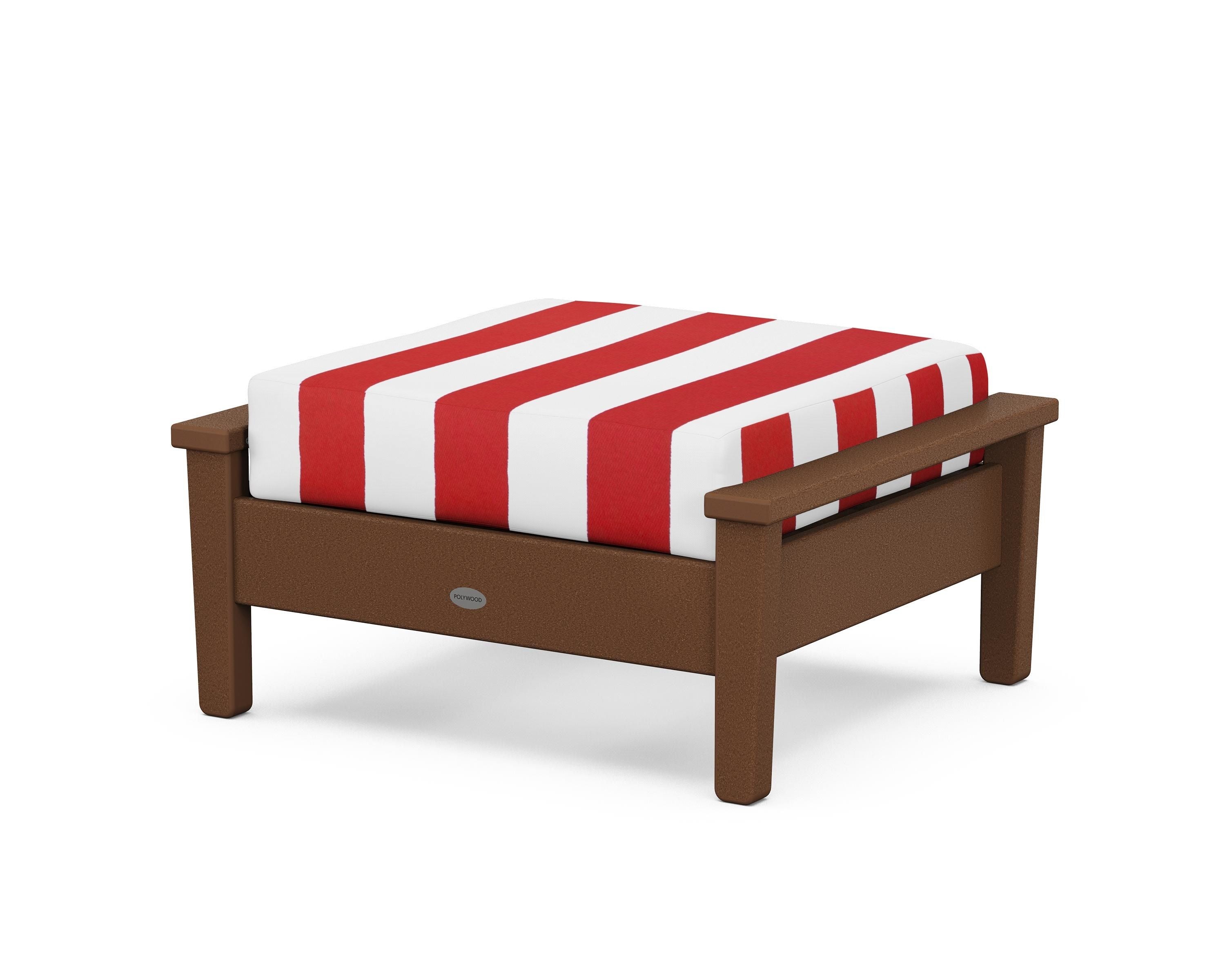 POLYWOOD® Prescott Deep Seating Ottoman in Teak / Cabana Stripe Crimson
