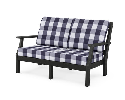 Martha Stewart by POLYWOOD® Chinoiserie Deep Seating Loveseat in Black / Buffalo Plaid Navy