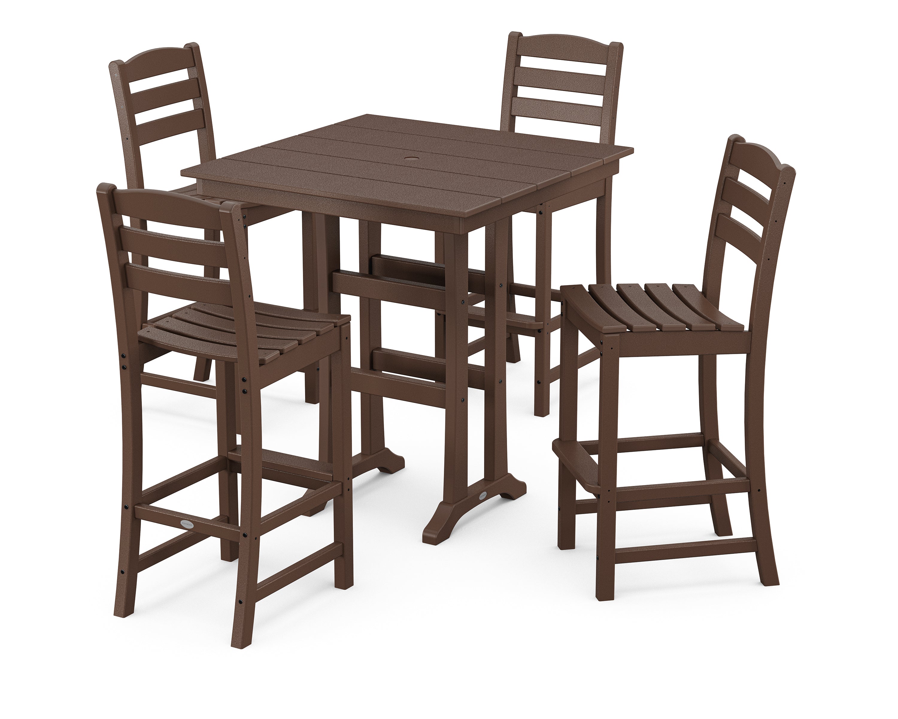 POLYWOOD® La Casa Café 5-Piece Farmhouse Trestle Bar Set in Mahogany