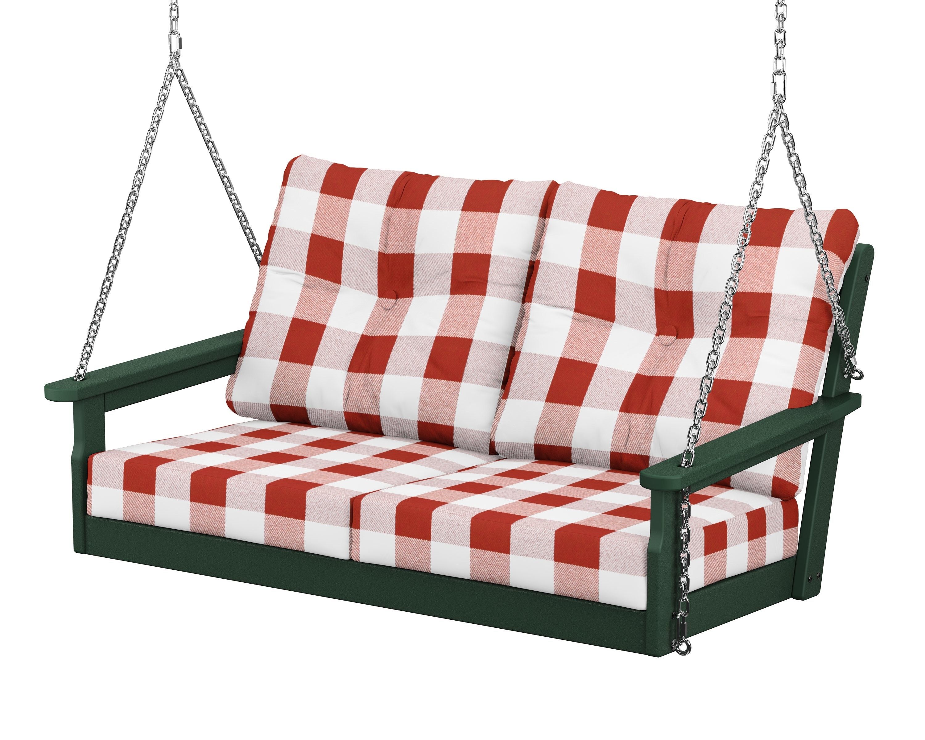 POLYWOOD® Vineyard Deep Seating Swing in Green / Buffalo Plaid Crimson