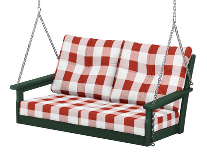 POLYWOOD® Vineyard Deep Seating Swing in Green / Buffalo Plaid Crimson