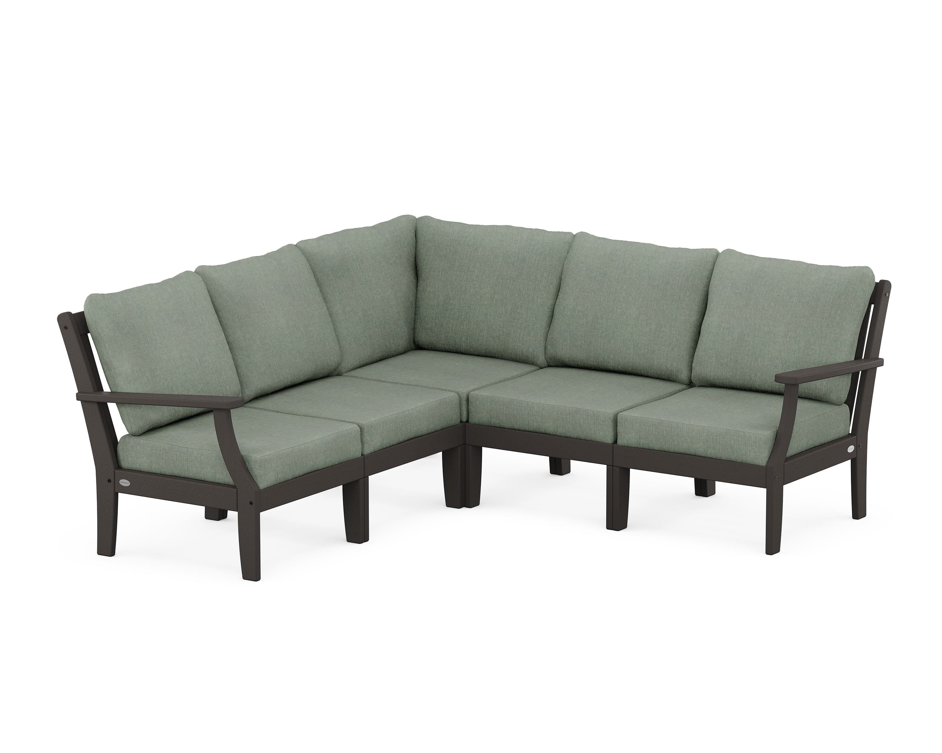 POLYWOOD® Braxton Modular 5-Piece Deep Seating Set in Vintage Coffee / Cast Sage