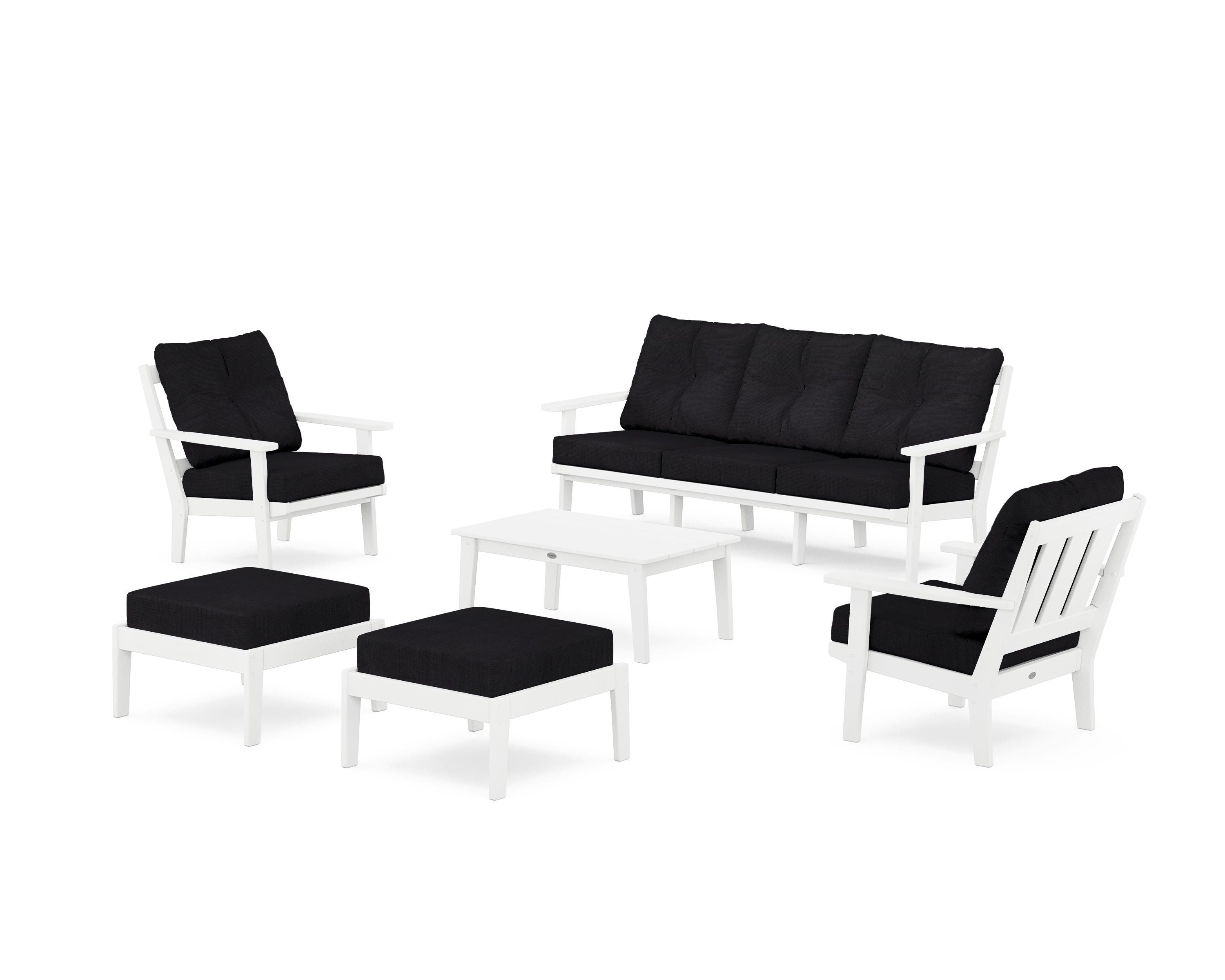 POLYWOOD® Oxford 6-Piece Lounge Sofa Set in White / Midnight Linen