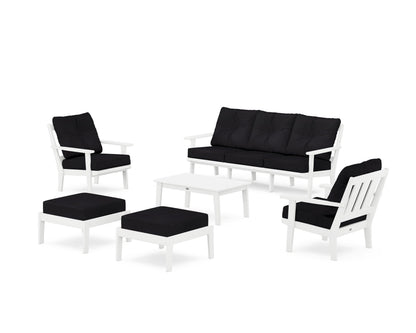 POLYWOOD® Oxford 6-Piece Lounge Sofa Set in White / Midnight Linen