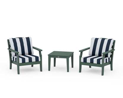 Draper James™ by  POLYWOOD® Savannah 3-Piece Deep Seating Set in Green / Cabana Stripe Marine Indigo