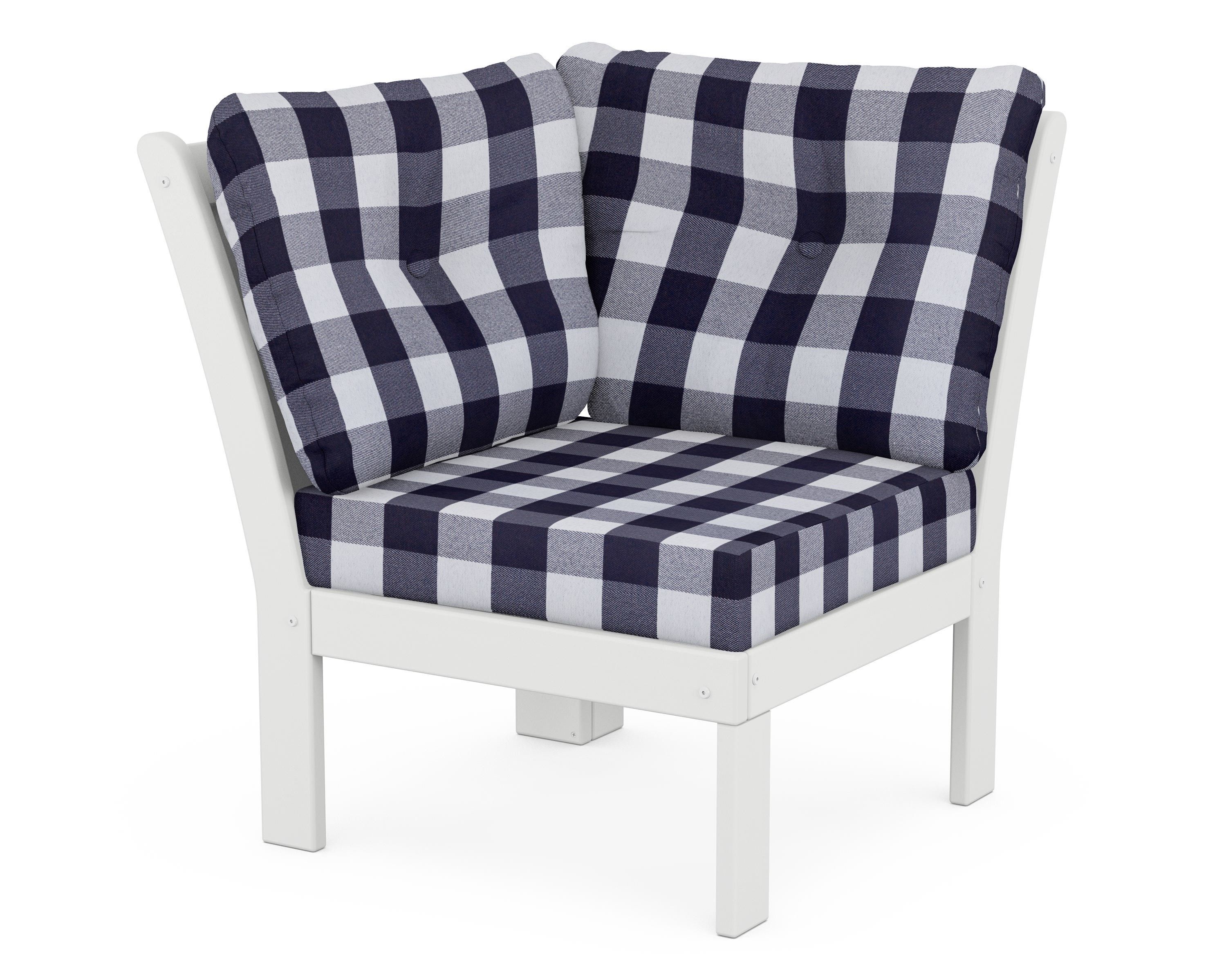 POLYWOOD® Vineyard Modular Corner Chair in White / Buffalo Plaid Navy