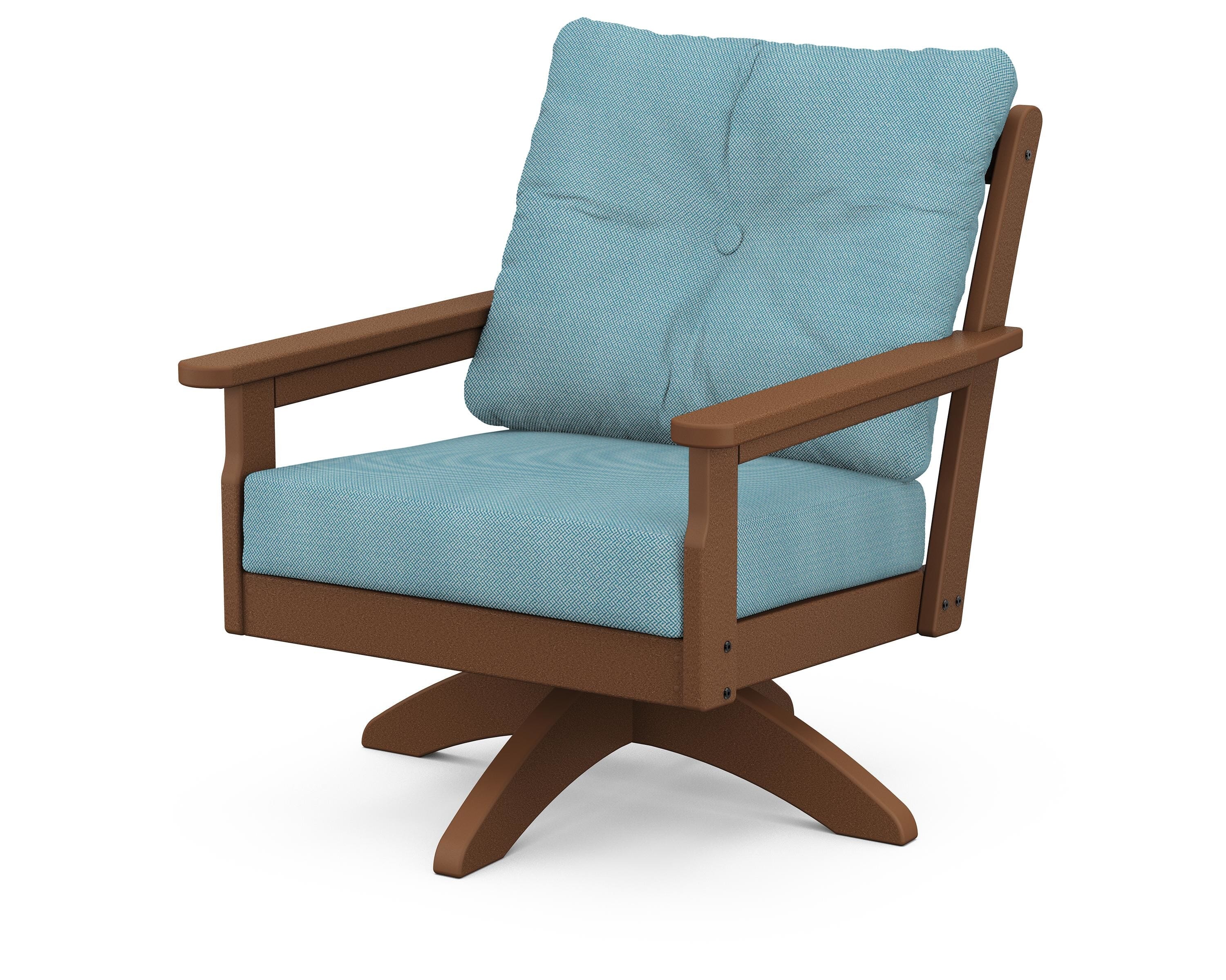 POLYWOOD® Vineyard Deep Seating Swivel Chair in Teak / Lattice Sky Blue
