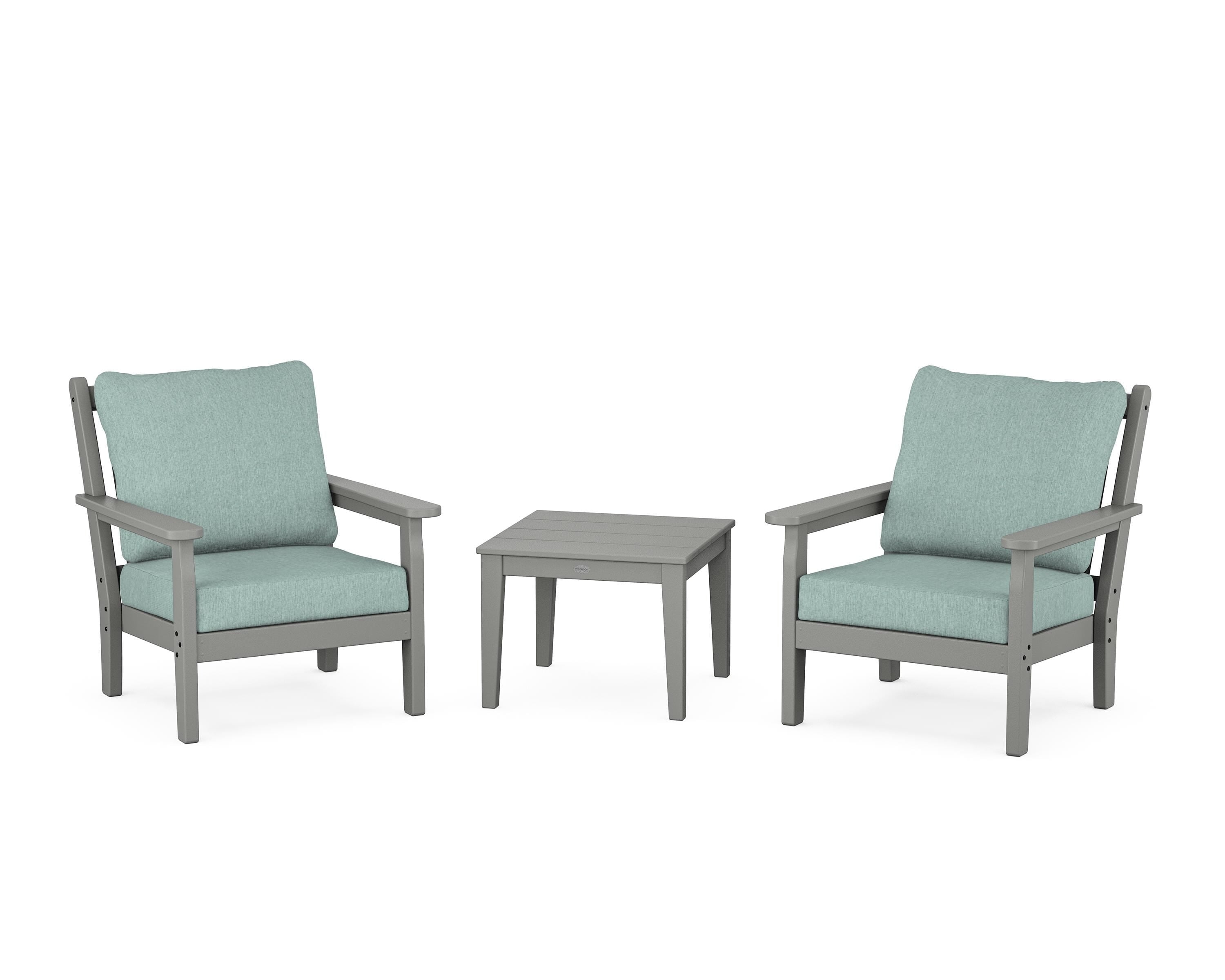 POLYWOOD® Chippendale 3-Piece Deep Seating Set in Slate Grey / Glacier Spa
