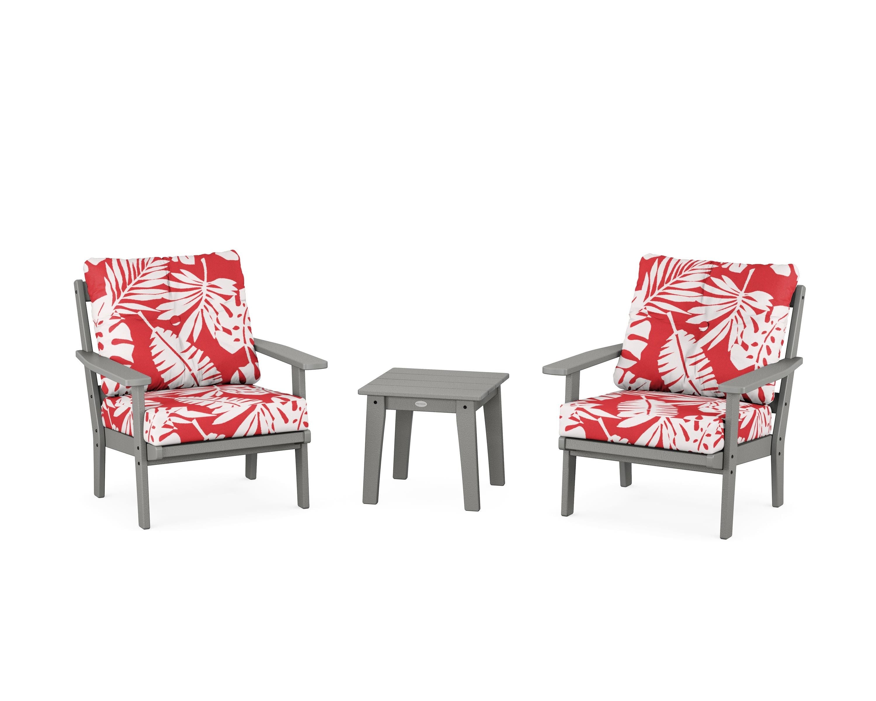 POLYWOOD® Oxford 3-Piece Deep Seating Set in Slate Grey / Leaf Crimson