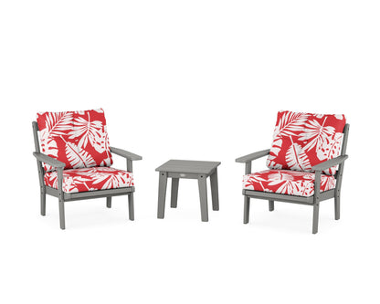 POLYWOOD® Oxford 3-Piece Deep Seating Set in Slate Grey / Leaf Crimson