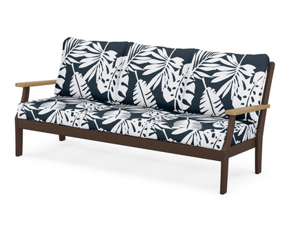 POLYWOOD® Braxton Deep Seating Sofa in Mahogany / Natural / Leaf Marine Indigo