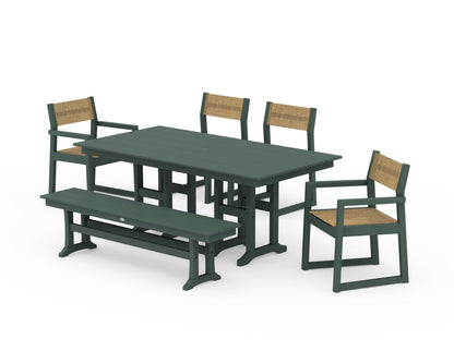 POLYWOOD® EDGE Sling 6-Piece Farmhouse Dining Set in Green / Burlap Sling