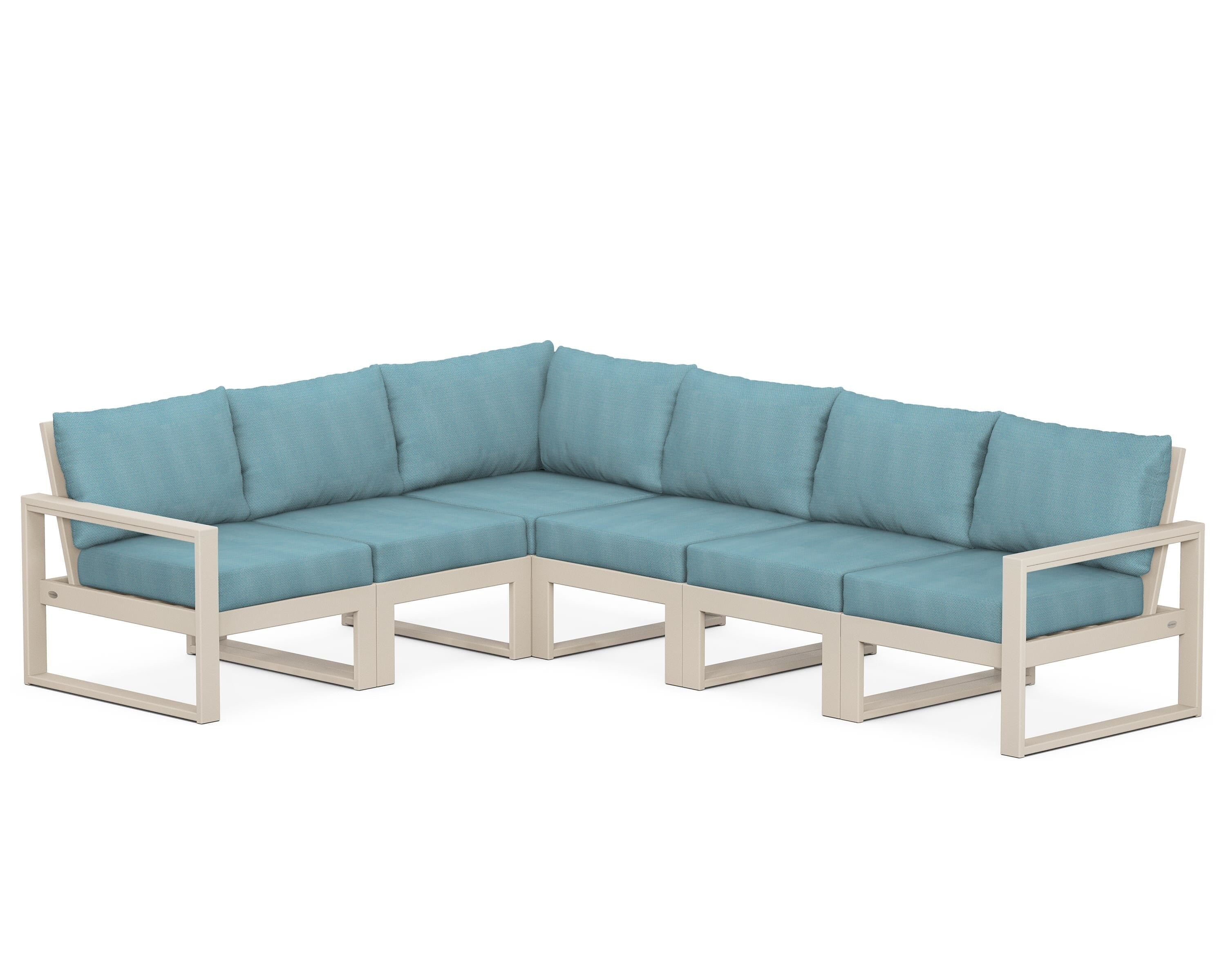 POLYWOOD® EDGE 6-Piece Modular Deep Seating Set in Sand / Lattice Sky Blue