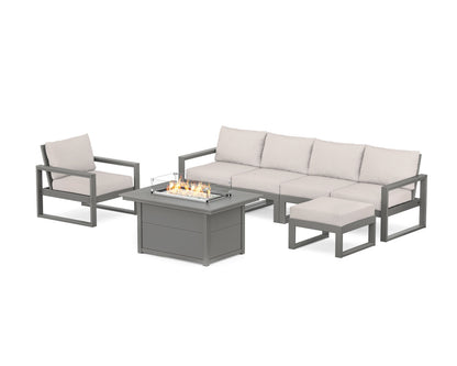POLYWOOD® EDGE Sectional Lounge and Fire Pit Set in Slate Grey / Dune Burlap
